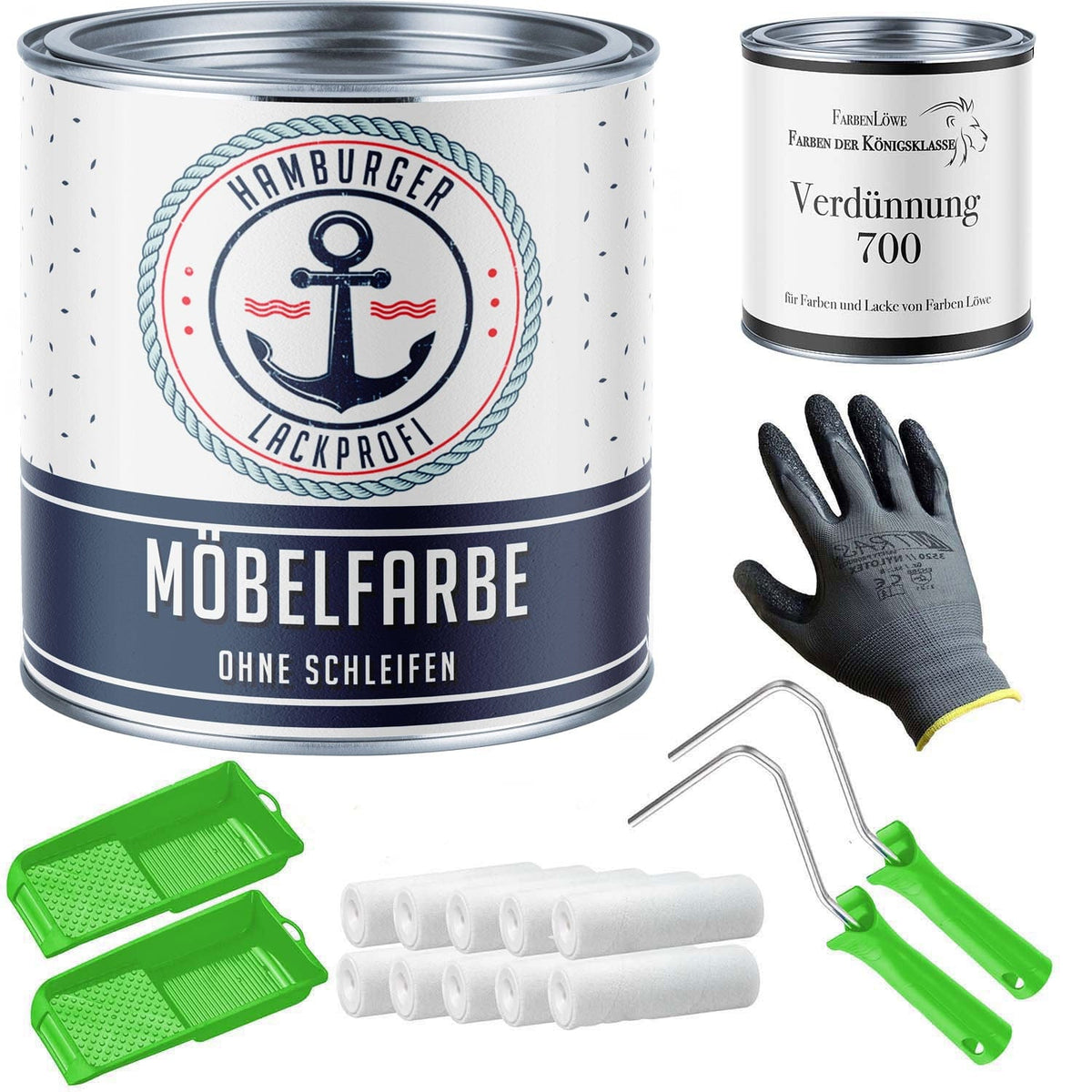 Pintura para muebles sin lijar RAL 6010 Verde hierba - Esmalte para muebles con kit de pintura (X300) - Hamburger Lack-Profi