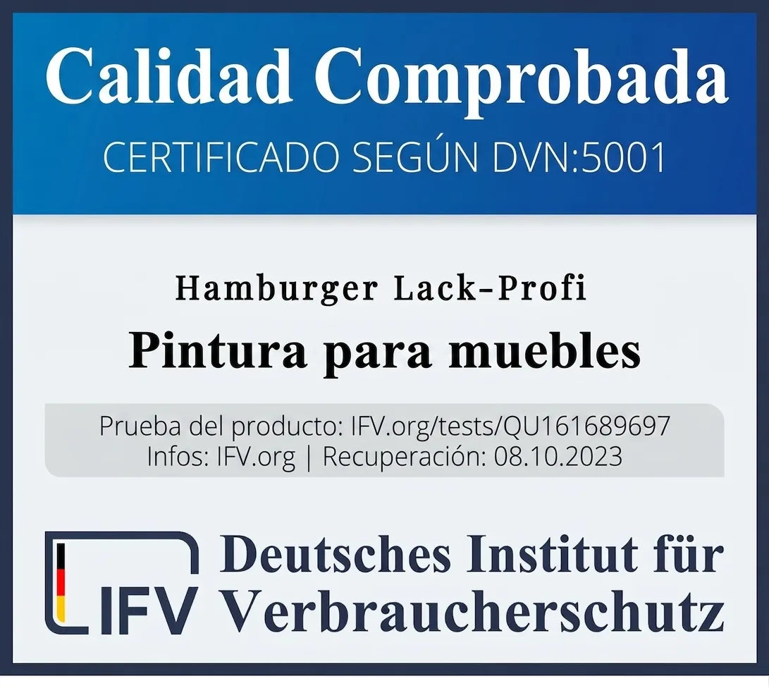 Sello de calidad IFV para pintura de muebles Hamburger Lack-Profi. Certificado por Instituto Alemán de Protección.