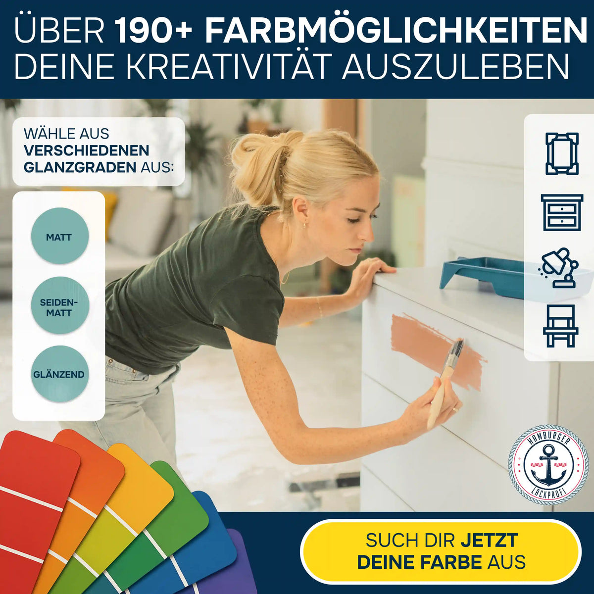 Möbelfarbe ohne Schleifen RAL 7037 Staubgrau - Möbellack Hamburger Lack-Profi - Hamburger Lack-Profi