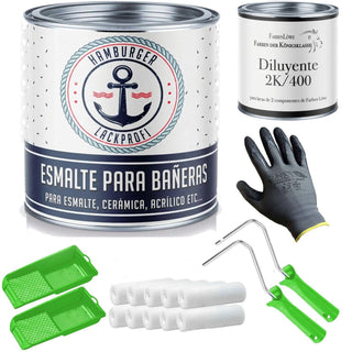 Esmalte para bañeras 2K Gris hierro RAL 7011 con kit de pintura (X300) - Brillante / Satinado / Mate - Hamburger Lack-Profi